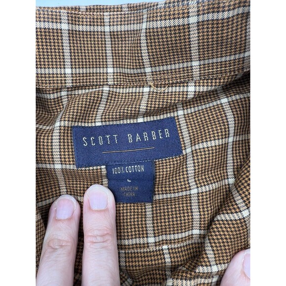 Scott Barber Dress Shirt Mens Large Gold Check Plaid Cotton - Picture 2 of 5